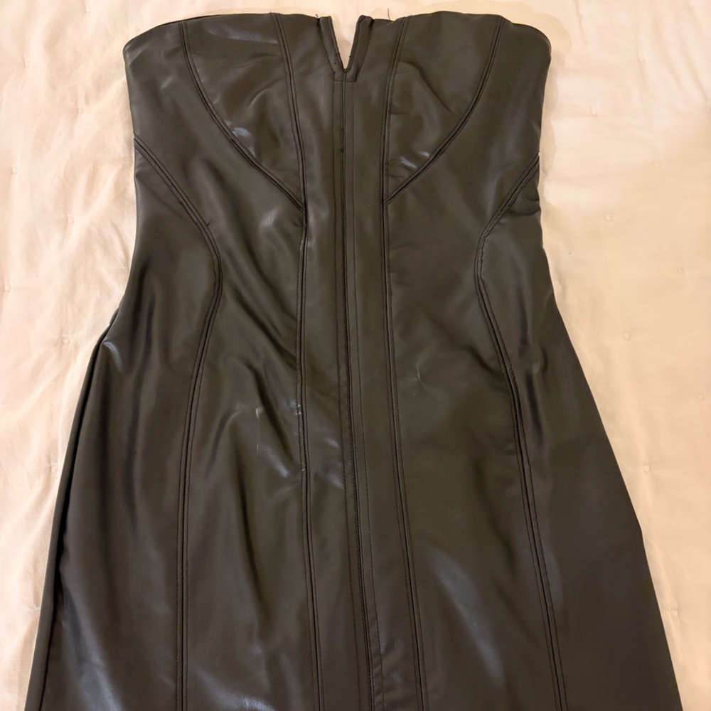 Black Strapless Leather Dress